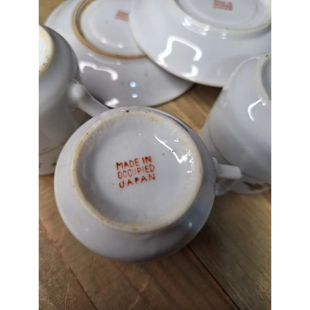 Vintage Made in Occupied Japan‎ Floral Tea Cup and Saucer Set 7 Piece Porcelain
